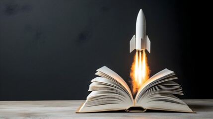 Poster - Rocket Launching from an Open Book Symbolizing the Power of Innovative Ideas and the Transformative Potential of Knowledge and Creativity