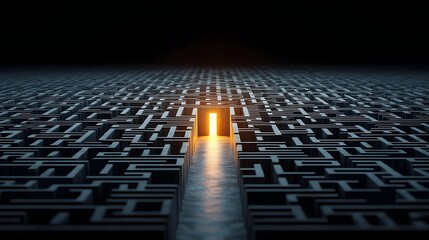 Aufkleber - Glowing Exit Symbolizing Solutions and Clarity Amidst Complex Maze or Labyrinth Representing Problem Solving Breakthrough and Successful Outcomes