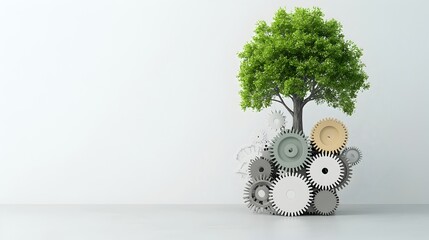 Poster - A tree growing out of a stack of gears representing the concept of growth and innovation in the technological and industrial realms