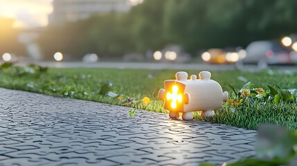 Fototapete - A single glowing puzzle piece standing out symbolizing the perfect solution or missing link to solve a problem or reach a goal  The concept of finding the right answer breakthrough