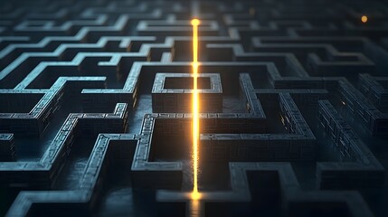 Aufkleber - Abstract 3D maze with a radiant line finding the optimal path representing the clarity strategy and problem solving for innovative concepts and creative ideas