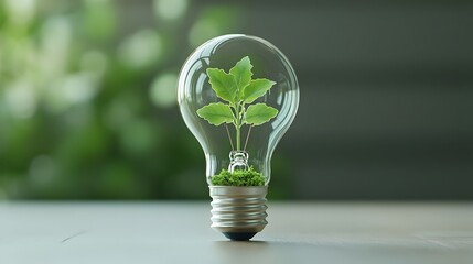 Fototapete - A lush green plant growing inside an illuminated light bulb symbolizing sustainable solutions and innovative thinking that harness the power of nature to create a brighter