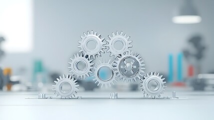 Fototapete - Interconnected Gears Forming a Bridge of Innovative Solutions A Conceptual Image Representing the Connection Between Ideas and Tangible Results Through Strategic and Problem Solving