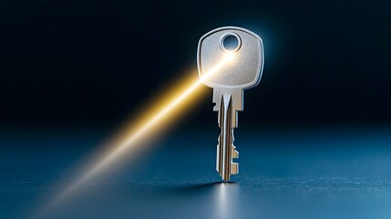 Fototapete - Key with Light Beam Symbolizing Insight and Solutions to Locked Problems  Conceptual image representing breakthrough opportunity and the path to success in business finance management