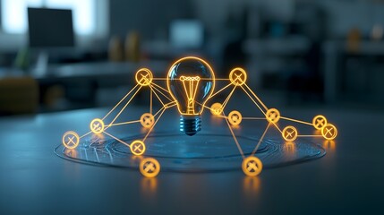 Aufkleber - Glowing network of interconnected lines converging on a central concept symbolizing the power of the synergy of shared ideas driving business success and innovation