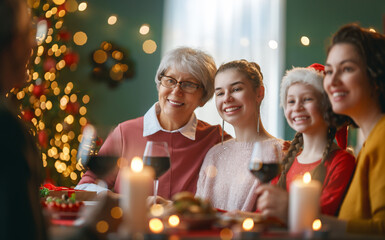 Wall Mural - family celebrating Christmas