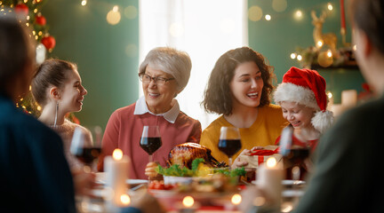 Wall Mural - family celebrating Christmas