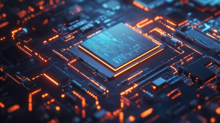 Poster - Close-up of a microchip on a circuit board, showcasing technology and design intricacies.