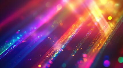 Wall Mural - film leak light overlay texture background with neon and iridescent stripes. rainbow lens flare effe