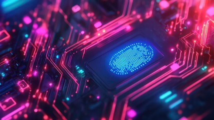 Poster - A digital fingerprint overlay on a circuit board, symbolizing security and technology.
