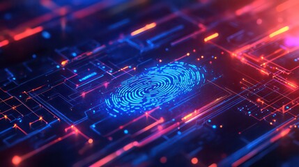 Leinwandbilder - Concept Protect personal data banner. Security system with fingerprint on cyber technology neon background