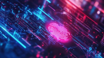 Aufkleber - A digital fingerprint surrounded by glowing circuitry, symbolizing security and technology.