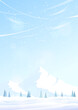 © i_mARTy - Frosty winter landscape. Snow-covered mountains and valley, trees in drifts, snowfall. Vector image.
