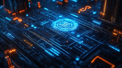 Futuristic digital data flow diagram with glowing background