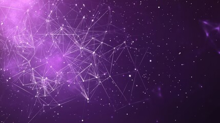 Purple space background with polygonal or plexus abstarct objects. Universe or Galaxy bg. Technology starry sky with connected dots, lines, and polygons. Low poly wireframe vector illustration.backgro