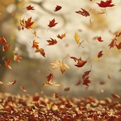 Wall Mural - Falling autumn leaves drifting gently in a brisk breeze