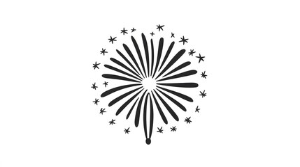 A Hand-Drawn Black and White Illustration of Fireworks Exploding