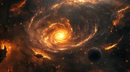 Wall Mural - swirling galaxy in cosmic voyage, celestial dance of stars and nebula, dynamic galactic core with di