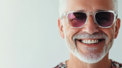 A person with glasses and a beard smiles, possibly in an office or professional setting