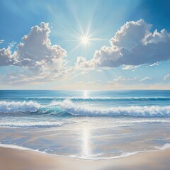 Poster - Summer sunshine illuminating a tranquil beach scene 