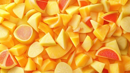 Aufkleber - Brightly colored slices of tropical fruits including pineapples, mangoes, and papayas create an inviting summer feast. Generative AI