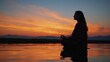 © Pixel Matrix - A serene meditation scene featuring silhouettes against a vibrant gradient sky over calm water at dusk