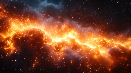 Poster - A dramatic,awe-inspiring depiction of a cosmic explosion,with fiery flames,radiant sparks,and a brilliant glow illuminating the darkened sky.