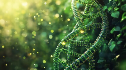 Poster - A close-up of a DNA double helix amidst a green, nature-inspired background.