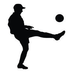 a black silhouette of a person playing soccer. The person is in the middle of kicking the ball