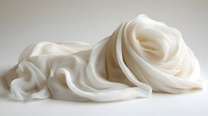 Leinwandbilder - Delicate white satin fabric flowing in elegant curves and folds,creating a luxurious,sensual,and serene aesthetic. The smooth,silky texture and wispy,draping movement evoke a sense of sophistication.