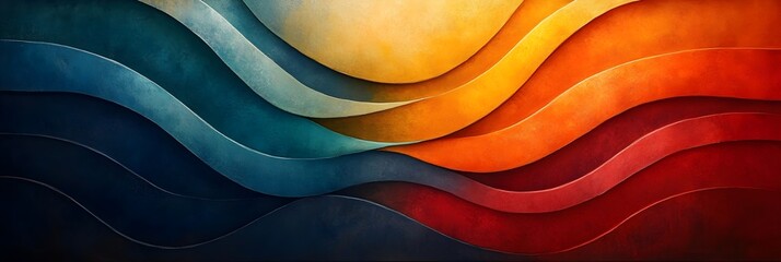 Poster - Mesmerizing abstract composition featuring dynamic,fluid waves of vibrant shapes and colors in a captivating,visually striking design. The image showcases a harmonious blend of contemporary.