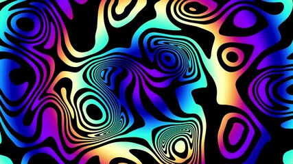 Poster - Distorted twisted colorful line loop background. Trippy strip psychedelic motion animation. Neon color. Groovy abstract background. Trendy fluorescent retro style