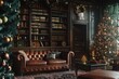 © Fotograf - A warm and inviting living room decorated for the holiday season, featuring a beautifully lit Christmas tree