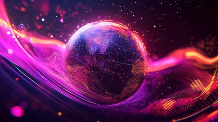 Aufkleber - This is a 4k video with sphere grid, animation globe, neon waves, abstract design, violet color and seamless loop.