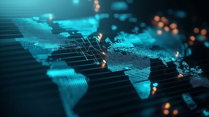 Wall Mural - digital map with connecting lines and data points