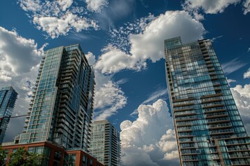 Wall Mural - High-rise buildings standing side by side in urban landscape