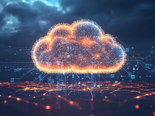 Wall Mural - glowing cloud shaped brain symbolizing cloud and cognitive computing