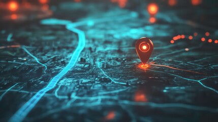 Fototapete - A digital map with a location pin highlighting a specific area.