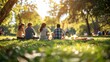 © Justlight - Defocused image of people sitting on blankets taking a break from the fun to enjoy a picnic.