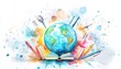 © AiAbstract - Colorful Watercolor Illustration of an Open Book and Globe