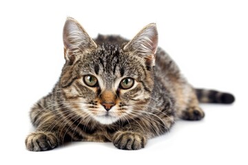 Sticker - A domestic cat is resting on a white surface, possibly a table or countertop