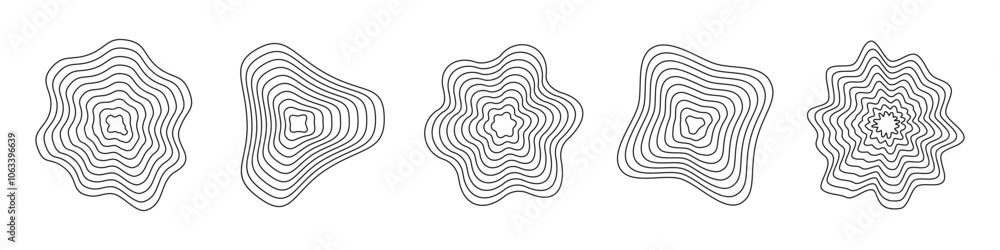 Geometric distortion circles set, futuristic style wave element ...