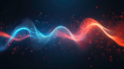 Fototapete - Abstract wave pattern with colorful particles representing energy and movement.