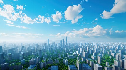 Wall Mural - A city skyline with solar panels and green roofs representing sustainable urban development