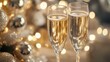 © cvetikmart - Glamorous New Year's Eve toast with champagne in an opulent gold and silver setting for a festive celebration. Christmas, New Year's Eve