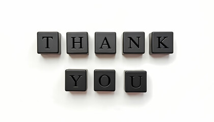 Thank You inscription composed of black lettered blocks on a clean white surface