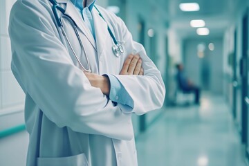 Doctor in White Coat in Hospital Corridor