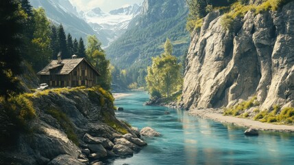 A breathtaking panorama of a clear blue river winding