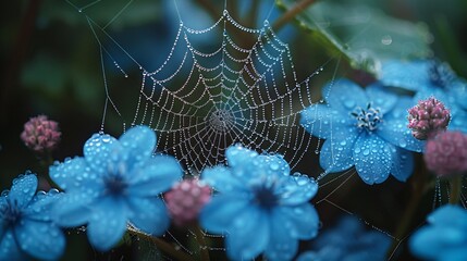 dew drops glisten on a spider web