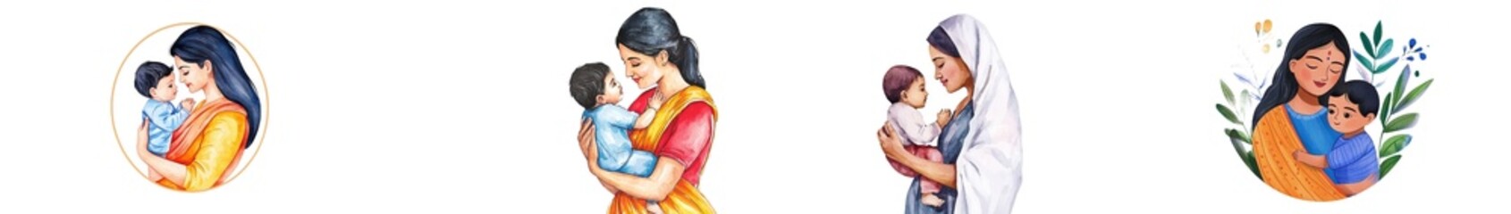 Illustration depicting a mother and her young child for Mother's Day in India.